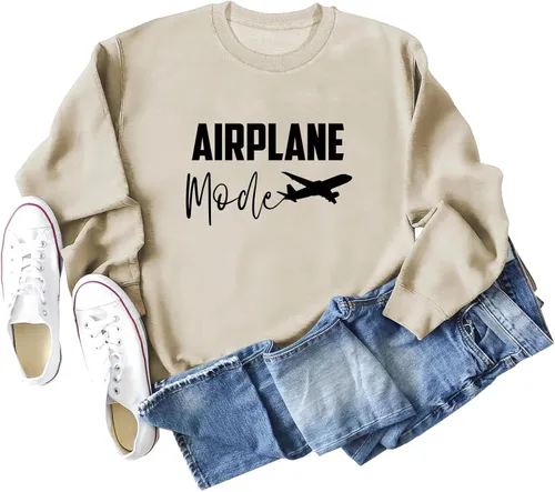 Vista 4 de Sudadera con estampado de letras divertidas para mujer, estilo avión, manga larga, para primavera y otoño
