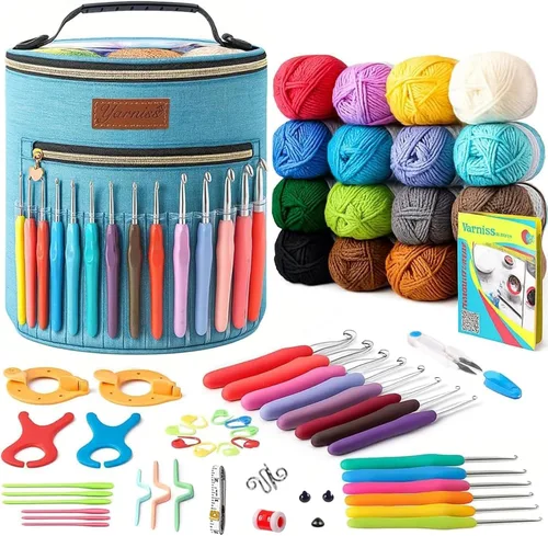 Vista 15 de Juegos de ganchillo Yarniss con hilo, 1120 yardas de carretes de hilo de ganchillo suave, 10 tamaños de ganchos de ganchillo ergonómicos con bolsa
