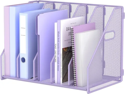 Vista 8 de MINDEPOT Organizador de Archivos de Escritorio de Metal Soporte para Carpetas de Revistas de Escritorio con 5 Compartimentos Verticales Organizador
