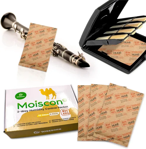 Vista 6 de Wisesorb Paquetes de control de humedad bidireccionales 49% para guitarras e instrumentos de madera - Absorbentes de humedad de 70g
