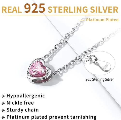Vista 4 de ChicSilver 925 Sterling Silver 12 Months Sparkling Round Cut Created Birthstone Pendant Necklace, 16 Inch Rolo Chain (with Gift Box)