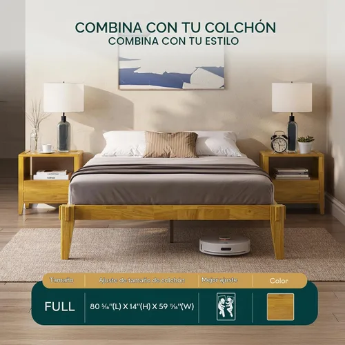 Vista 7 de Bme Chalipa Marco de Cama King de 14" - Plataforma de Cama de Madera Maciza - Marco de Cama de Carpintería Japonesa - Soporte de Listones de Madera