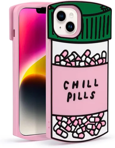 Vista 13 de Dumkery Funda para iPhone 13 Pro Max con pastillas para enfriar, iPhone 14 Pro Max, botella de cápsula para iPhone 15 Pro Max 3D de dibujos animados