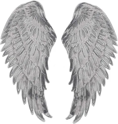 Vista 2 de HEEPDD 2 Pairs DIY Wing Sequin Patch, On Decoration, Gold and Silver Angel Wings for Creative Clothing Design, Perfect for Custom Apparel 2 Pairs