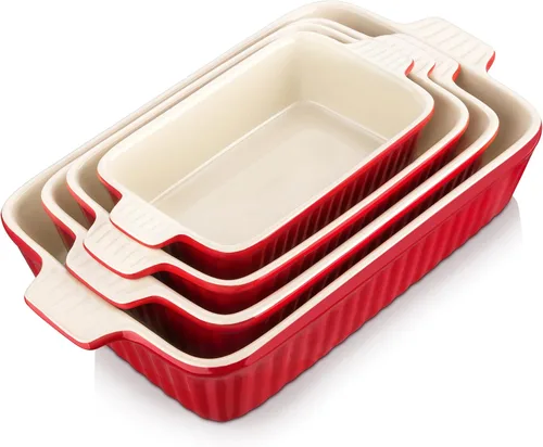 Vista 10 de MALACASA Cacerola para horno, platos de cerámica para hornear, juegos de 4 platos de cerámica, sartenes rectangulares para lasaña profundas con asas