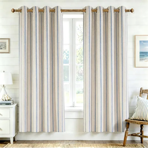 Vista 18 de DriftAway, cortinas de mezcla de lino estilo granja 100% opacas de 63 pulgadas de largo para dormitorio, cortinas de lino con rayas verticales