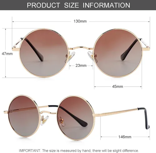 Vista 5 de Gleyemor John Lennon - Lentes de sol polarizados pequeños y redondos para hombres y mujeres, círculos hippie, lentes rojos y amarillos