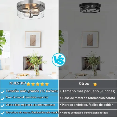 Vista 2 de Lámparas de techo de montaje empotrado, 2 luces de 12 pulgadas de níquel cepillado cerca de las lámparas de techo con pantalla de vidrio semillado