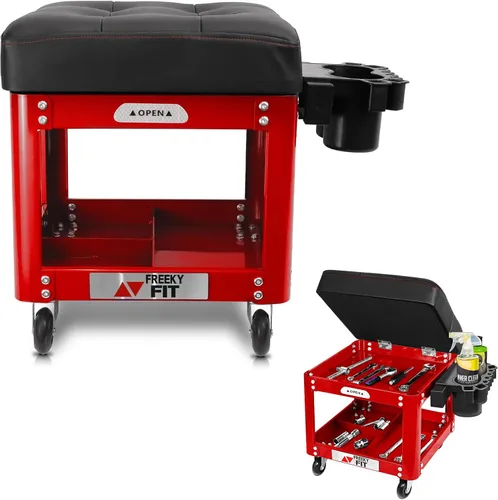 Vista 10 de Rolling Creeper - Asiento de garaje para hombres, taburete mecánico acolchado con bandeja de herramientas de almacenamiento para garaje, taburete