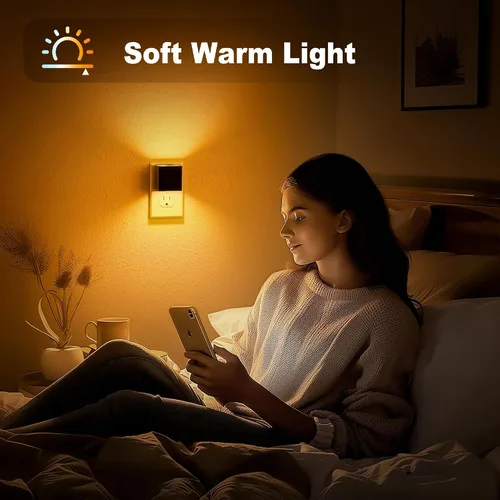 Vista 5 de JandCase Luz nocturna, luces nocturnas automáticas enchufables a la pared, paquete de 2 luces nocturnas modernas con sensor de luz automática, luz