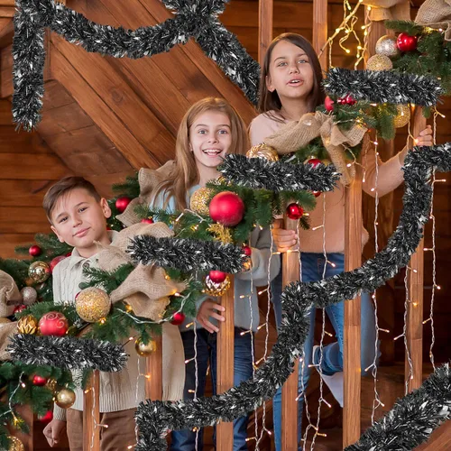 Vista 5 de Guirnalda de Oropel de Navidad de 70 Pies, Guirnalda de Oropel Metálico Retorcido con Purpurina, Decoraciones Colgantes para Árbol de Navidad