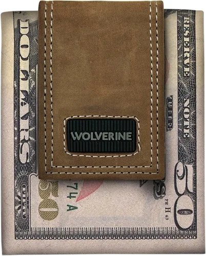 Vista 4 de WOLVERINE Men's Slim Wallet Card Case Money Clip RFID Protection ID Window Rugged Leather Canvas