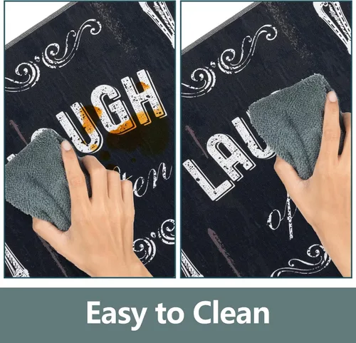 Vista 4 de Carvapet Juego de 2 alfombras de cocina con respaldo antideslizante, tapete para cocina, corredor de entrada, diseño de lema, negruzco/gris oscuro