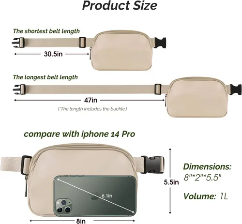 Vista 4 de Riñonera, Beige, Bolsa de cinturón unisex con correa ajustable