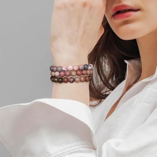 Vista 2 de Risyfjew 3 pulseras de cristal curativo para mujer de 0.315 in de piedra natural con cuentas elásticas de amatista, regalos de joyería