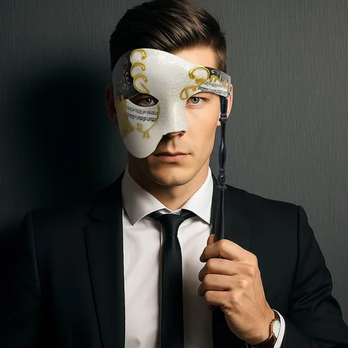 Vista 2 de Thmyo Handheld Half Face Men's Phantom Of The Opera Vintage Venetian Carnival Masquerade Mask with Holding Stick
