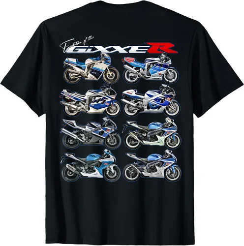 Vista 2 de Gixxer, evolución, GSXR, carreras de carretera, motocicleta, motocicleta, camiseta de moto, Negro