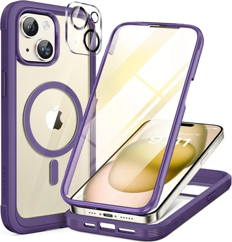 Vista 26 de Miracase - Funda magnética para iPhone 13 Pro Max de 6.7 pulgadas (compatible con MagSafe), transparente, completo, protector de pantalla de vidrio