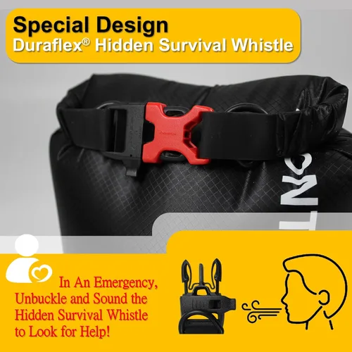 Vista 4 de CORDURA Bolsa seca impermeable de 3 litros – Saco resistente IPX6 con silbato de supervivencia para kayak, camping, navegación, playa – Mochila seca