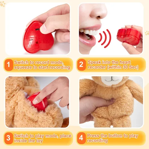 Vista 3 de Oso de peluche de 12 pulgadas con latido grabado, juguete de voz grabador de peluche, oso suave de peluche esponjoso, regalos de mensajes