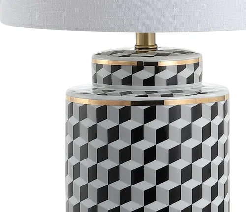 Vista 6 de JONATHAN Y JYL3048A - Lámpara de mesa LED de cerámica con bloque de flotación de 24.5 pulgadas, moderna lámpara de tarro de jengibre de transición