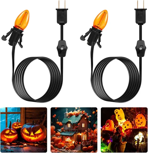 Vista 10 de Cable accesorio Brightown con bombilla LED - Cable de 6 pies con interruptor de encendido/apagado para luces nocturnas, calabaza de Halloween, molde