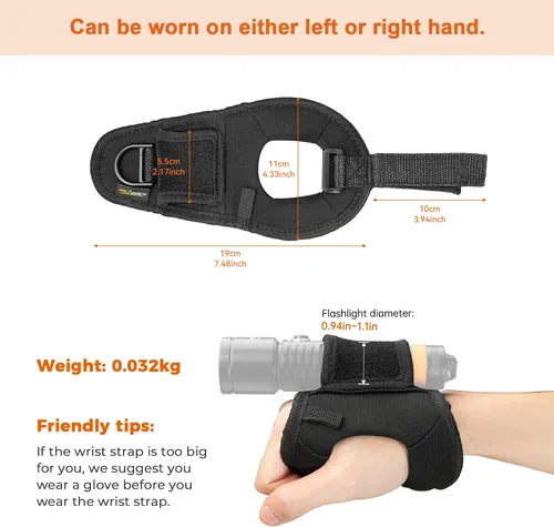 Vista 5 de ORCATORCH Diving Flashlight Glove Hands-Free Flashlight Holder Universal Adjustable Wrist Strap Scuba Dive Lights Accessories