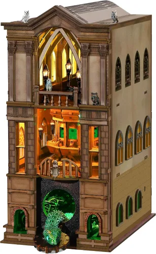 Vista 9 de NookMaster Kit de rincón de libros con luz LED DIY casa de muñecas en Kits de rincón de libros para adultos, tema de biblioteca, 377 piezas, LED