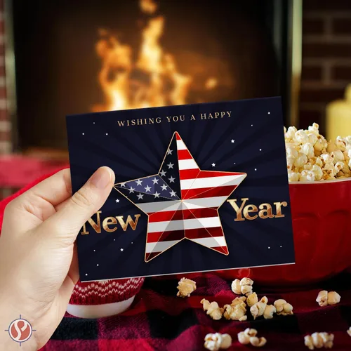Vista 2 de 2026 Wishing You A Happy New Year - Tarjetas de felicitación y sobres plegables de Navidad americana, tarjetas navideñas patrióticas de Estados
