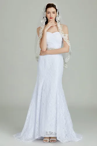 Vista 4 de Hujoin Velos de novia para novia velo de novia de encaje con peine elegante