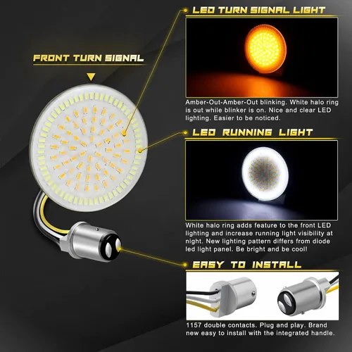 Vista 2 de NTHREEAUTO 1157 Luces de giro LED de 2 pulgadas estilo bala delanteras y traseras, kit de cubiertas de lentes ahumadas, bombillas SMD compatibles