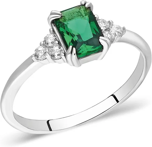Vista 9 de Anillo de esmeralda de oro de 14 quilates Anillo de esmeralda y diamantes de oro macizo de 14 quilates para mujer Anillos apilables Anillo