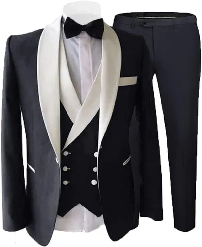 Vista 4 de JXZ007 - Trajes formales para hombres, de boda, ajuste ajustado, vestido de 3 piezas, traje de esmoquin para fiesta de negocios, chaqueta