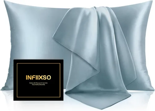 Vista 47 de INFIIXSO Funda de almohada de seda de morera, para cabello y piel, tamaño estándar, cremallera oculta, 20 x 26 pulgadas, suave y refrescante