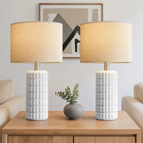 Vista 11 de Seealle Lámparas de mesa de cerámica modernas de 23" - Lámparas de mesa para sala de estar, lámparas de mesita de noche de estilo granja para Blanco