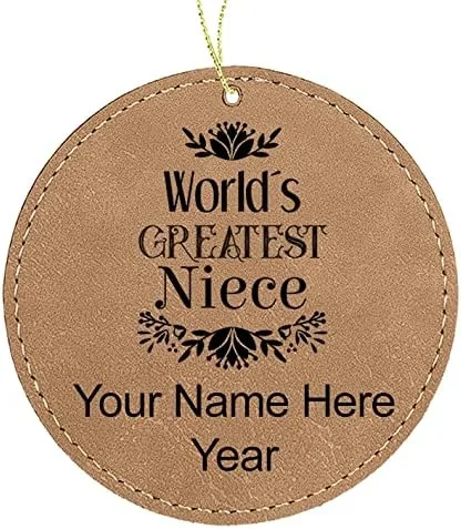 Vista 3 de LaserGram Personalized Christmas Ornament, World's Greatest Niece, Faux Leather, Custom Laser Engraved Gift Idea (Round Shape, Black with Gold)