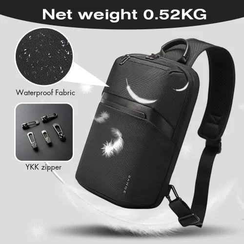 Vista 4 de Bange Bolso bandolera para hombre, impermeable, casual, bandolera, bolsa de hombro, mochila para el pecho para mujeres.., negro 7719