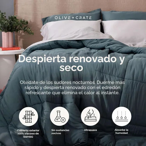 Vista 2 de Olive + Crate Edredón alternativo de plumón refrescante, relleno de edredón hipoalergénico tamaño King ligero, edredón de bambú con diseño de felpa