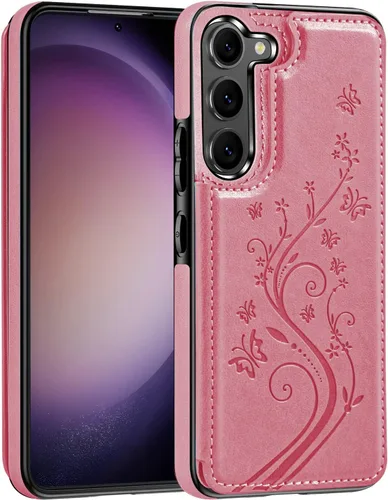 Vista 21 de Korecase - Funda tipo cartera para Samsung Galaxy S23 con tarjetero y tarjetero de piel sintética, diseño de mariposas y flores, color azul