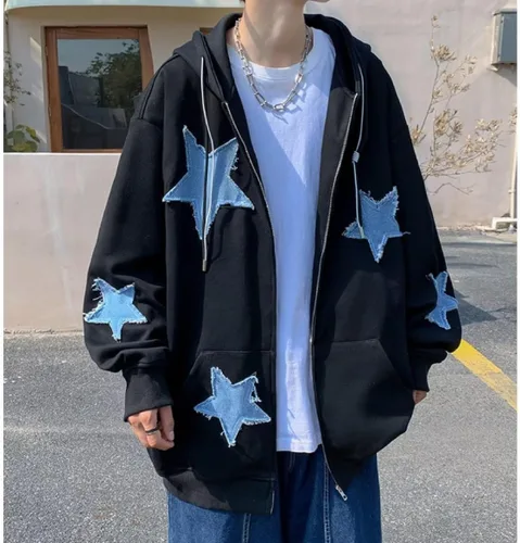 Vista 5 de Y2K Sudaderas con capucha gótica con estrellas y hadas, estilo grunge, sudadera Harajuku Streetwear Acubi Emo de gran tamaño con capucha