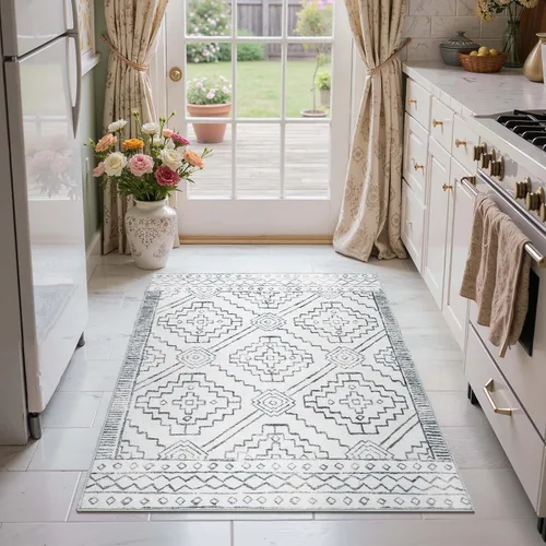 Vista 318 de jinchan Alfombra marroquí de pasillo 2x6 - Alfombra de pasillo lavable a máquina para cocina, alfombra moderna geométrica suave de pelo bajo