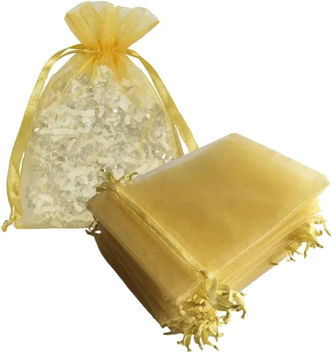 Vista 20 de Paquetes de 50 bolsas de regalo de organza de 4 x 6 pulgadas con cordón negro transparente, decoraciones de embalaje de tela transparente