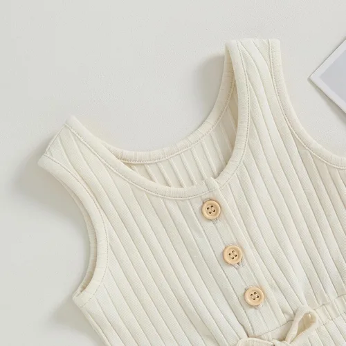 Vista 75 de Traje de verano para niña pequeña, de manga corta, acanalado, overol liso, pantalones cortos, ropa para recién nacidos