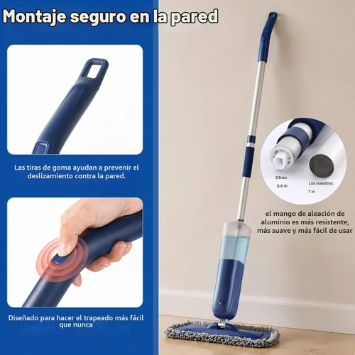 Vista 5 de PowerMop para limpieza de suelos con 3 almohadillas lavables, mopa de microfibra húmeda y seca con botella recargable de 24.3 fl oz para cocina