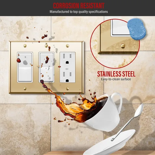 Vista 57 de ENERLITES Placa decorativa doble de metal para interruptor o receptáculo, placa de pared de acero inoxidable, resistente a la corrosión
