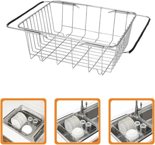 Vista 8 de Expandable Stainless Steel Sink Drying Rack Over Sink Dish Drainer Small Size Rust-Resistant Dish Rack for Kitchen Counter Organization