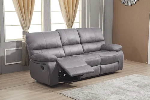 Vista 3 de Betsy Furniture 8007 - Juego de sofá reclinable de microfibra para sala de estar (Gris, Sofá + Sillón reclinable)