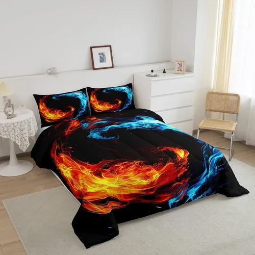 Vista 2 de Erosebridal Yin Yang - Juego de edredón para niños y adolescentes, edredón de plumón de hielo y fuego, tamaño individual, juego de ropa de cama