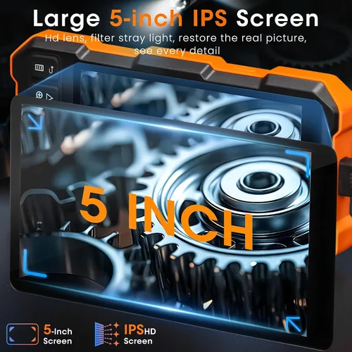 Vista 3 de Epicmate Cámara de Inspección de Alcantarillado con Triple Lente - Cámara Serpiente con Luz 16.5 pies, Endoscopio con Pantalla IPS de 5" con Luces