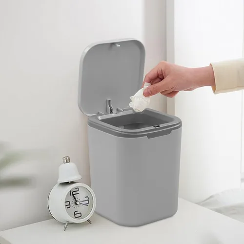 Vista 8 de Morcte - Cubo de basura pequeño de 0.5 galones, mini bote de basura gris para escritorio Mini papelera de escritorio, tapa de botón